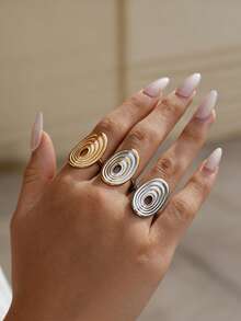 Uself 3pcs/1pc Stainless Steel Oval Rings, 18K Gold PVD Coated, High Quality Waterproof Jewelry For Women, Suitable For Daily Wear, Vacation, Beach - Multicolor - View 6
