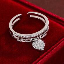 1 chiếc mặt dây chuyền hình tròn dây chuyền hình học với thiết kế trái tim đính đá Cubic Zirconia, nhẫn điều chỉnh được kích cỡ dành cho nữ. - Nhiều màu - Xem 5