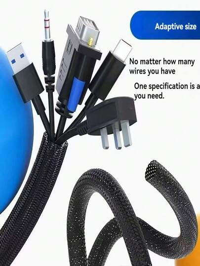 Ống bọc cáp đường kính 13mm, dạng bện, bảo vệ cáp, dây USB, dây nguồn, cáp âm thanh/video - Chống cắn phá - Màu đen