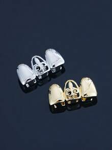 1 chiếc răng giả bằng đồng trơn, rỗng, hình học, 3 răng, trang sức răng bên hông phong cách hip-hop cá nhân hóa, phù hợp cho nam và nữ. - Ba chiếc răng ghép nối - Xem 1