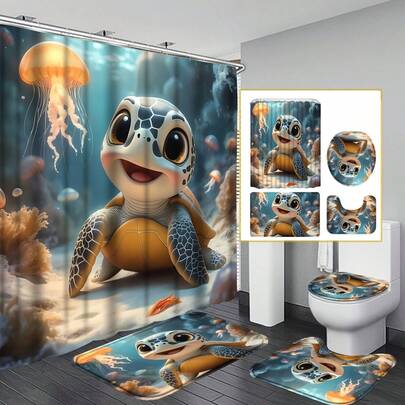 Bộ 4 rèm tắm hình rùa biển đáng yêu, phụ kiện phòng tắm hoàn chỉnh: Một rèm tắm chủ đề đại dương kèm 12 móc treo, hai tấm lót chống trượt và một tấm phủ bồn cầu. Thích hợp cho trang trí phòng tắm gia đình và khách sạn, dễ dàng di chuyển, vệ sinh và bảo trì. Lý tưởng để sử dụng quanh năm. Một vật dụng không thể thiếu cho gia đình. Cửa hàng cung cấp nhiều kiểu dáng để lựa chọn.