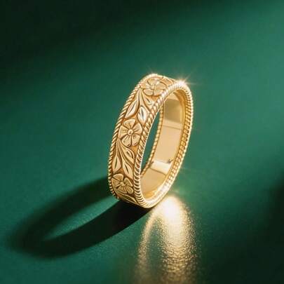 1 chiếc nhẫn vàng chạm khắc hình hoa thanh lịch cổ điển dành cho nữ, trang sức đeo hàng ngày, dự tiệc (không kèm hộp)