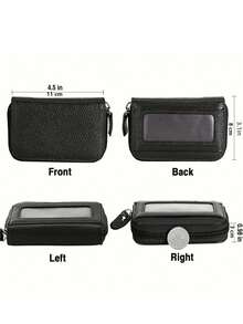 HOVI'S 男士RFID屏蔽卡包钱包 - 12个多卡位，顺滑拉链和透明证件窗口，大容量仿皮材质，小巧设计，男士理想礼物 - 黑色 - 查看 7