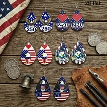 5 Pairs/Set, Women's Fashion Dangle Earrings, 250th Anniversary Of US Independence Eagle & Flag UV Printing, Low Allergy & Fade Resistant, Thick Acrylic Material, White K-Plated Iron Earring Hooks, Retro European And American Style, Suitable For Parties, Holidays, Independence Day - Multicolor - View 6