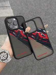 1pc Black Matte Transparent Phone Case With Red Sports Car Design, Compatible With IPhone 17, 17 Pro, 17 Air, 17 Pro Max, 11, 11 Pro, 11 Pro Max, 12, 12 Pro, 12 Pro Max, 13, 13 Pro, 13 Pro Max, 14, 14 Pro, 14 Plus, 14 Pro Max, 15, 15 Pro, 15 Plus, 16, 16 Pro, 16 Pro Max, 16 Plus - Black - View 1