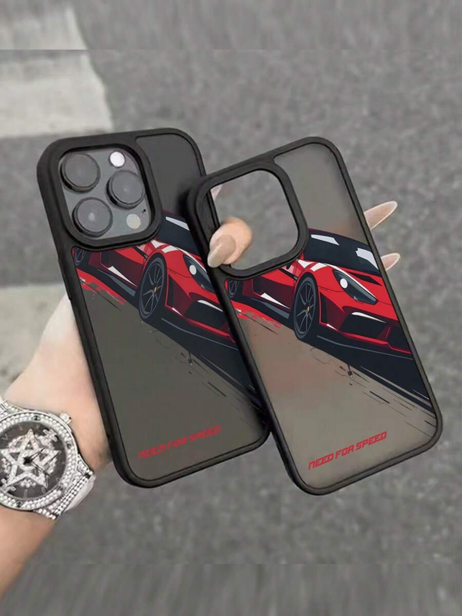 1pc Black Matte Transparent Phone Case With Red Sports Car Design, Compatible With IPhone 17, 17 Pro, 17 Air, 17 Pro Max, 11, 11 Pro, 11 Pro Max, 12, 12 Pro, 12 Pro Max, 13, 13 Pro, 13 Pro Max, 14, 14 Pro, 14 Plus, 14 Pro Max, 15, 15 Pro, 15 Plus, 16, 16 Pro, 16 Pro Max, 16 Plus - Black - View 1