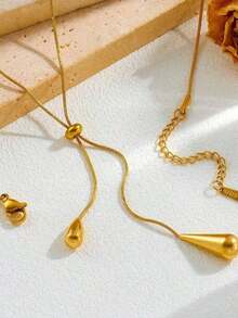 1pc Stainless Steel Retro Minimalist High-End Metallic Water Drop Pendant Necklace - 黃金 - 查看 5
