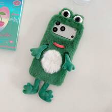 Winter A Set Of Plush Phone Case - Frog & Funny Series, Compatible With Iphone 15 Pro Max, Compatible With Samsung S23u, Compatible With Xiaomi, Compatible With Oppo, Compatible With Vivo, Compatible With Moto - Green - View 1