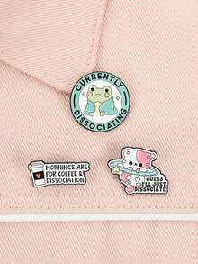 3pcs " I'll Just Dissociate" Cat Enamel Brooch, Cute Space Cat & Frog Brooch, Adorable Animal Pins, Backpack Accessories, Gifts For Friends - Multicolor - View 6