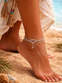 1 pieza Tobillera de mujer con colgante en forma de gota de agua hueca con micro-incrustaciones de rhinestones brillantes y aleatorios, de estilo sexy y elegante, adecuada para festivales, fiestas y uso diario (artesanía especial, por favor no jale con fuerza) - Plateado - Ver 2