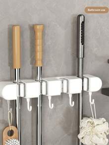Giá treo chổi lau nhà nhiều ngăn không cần khoan, giá treo chổi nhà tắm, giá đựng dụng cụ vệ sinh có móc. - nhiều màu - Xem 9
