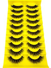 10对仿貂毛假睫毛，蓬松浓密，自然纤长，化妆假睫毛，睫毛，假睫毛，假睫毛 - 黑色 - 查看 5