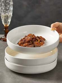 Bộ đồ ăn bằng gốm sứ cao cấp 1/2 món - Bộ bát và đĩa salad màu trắng, thiết kế bát sâu 20cm, chịu nhiệt đến 260°C, xếp chồng gọn gàng, màu trắng, lý tưởng cho các bữa tiệc ngày lễ và bữa tối gia đình, bộ đồ ăn ngày lễ | bộ đồ ăn hiện đại | gốm sứ bền - trắng - Xem 5