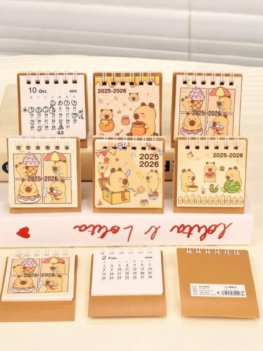 1 Lịch mini hình chuột lang nước năm 2026, vật trang trí bàn làm việc mini sáng tạo, lịch học sinh/lịch để bàn hình hoạt hình dễ thương (Hàng ngẫu nhiên) - A - Xem 1