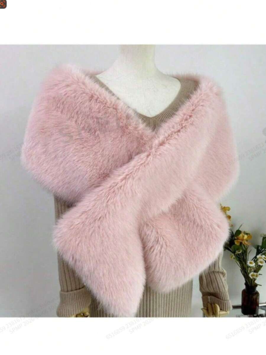 1 chiếc khăn choàng cổ giả lông thú dành cho cô dâu, thích hợp cho mùa thu đông, dự tiệc cưới hoặc các dịp đặc biệt. - Màu Hồng baby - Xem 1
