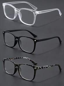 1 Pair/3 Pairs Geometric Frame Men's Modern Minimalist Elegant Transparent Glasses, Suitable For Back To School, Office, Reading, Daily Life And Accessories - Clear - View 14