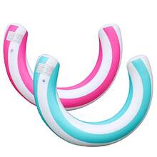 Flotador inflable en forma de semicírculo en U, cama flotante inflable arqueada de PVC grueso con rayas - Multicolor - Ver 6