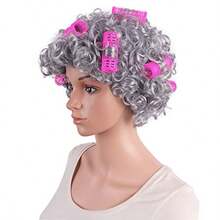 4 Inch/11 Cm Curly Grandmother Hair Elderly Costume Granny Wig With Hair Rollers Cosplay Lady Wig Silver Grey - 銀灰 - 查看 4