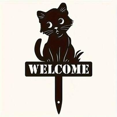 2D Flat Printed Black Cat Acrylic Sign, Cute Cat Silhouette Logo, Outdoor Garden Decor