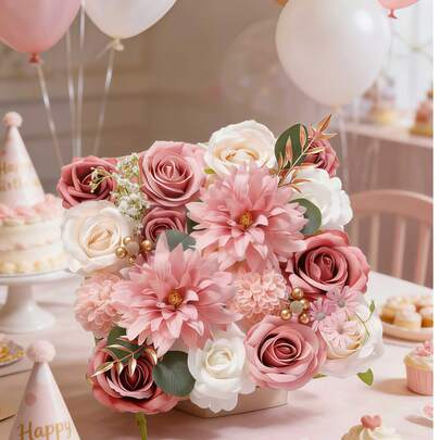 1 Set Of Artificial Flower Bag Decorations, Featuring Pink And White Faux Rose Gift Box Accents. Perfect For Weddings, Birthdays, Bridal Showers, Home Decor, Gift Box Embellishments, And Wedding Photo Props. Realistic Artificial Flowers. (Available In Multiple Colors)