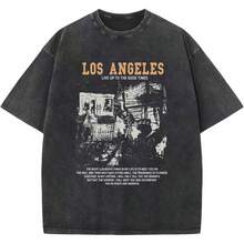 Oversized Graphic Tshirts For Men Acid Wash Los Angeles Vintage Tees Streetwear Baggy Cotton Shirts Casual Topswinter Clothes For Women - 黑色 - 查看 7