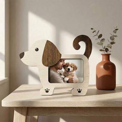 1 pieza Marco de foto personalizado para mascota: Marco de foto conmemorativo de estilo de dibujos animados creativos, marco de exhibición de sobremesa decorativo, lindo marco de foto de gato/perro, marco decorativo con forma 3D, marco de madera natural - Ideal para exhibición en el hogar o como regalo