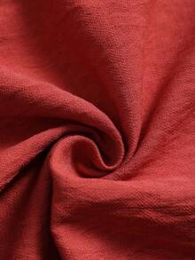 Summer Casual Vacation Linen Criss-Cross Neckline Metal Buckle Design Brown 2 Pieces Set, Suitable For Daily Outings - Redwood - View 6