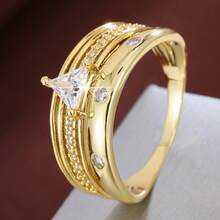 1 chiếc nhẫn bản rộng đính đá Cubic Zirconia họa tiết đường hình học dành cho nữ - Nhiều màu - Xem 11