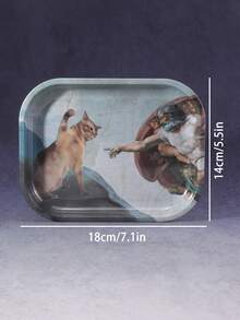 1pc Ancient Greek Orange Cat Pattern Rolling Tray, Excellent Smoking Accessory, Ideal Holiday Gift - Print - View 8