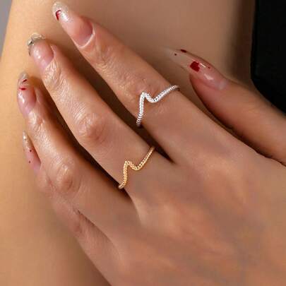 2 件套可调节纹理波浪戒指套装，女士款 - 简约夏季沙滩戒指，适合度假、休闲和日常佩戴