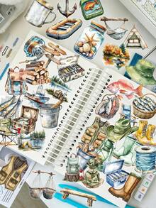 50pcs Fishing Themed Waterproof Transparent Stickers, Suitable For Water Bottles, Notebooks, Laptops, Phones, Skateboards, Guitars, Luggage, Fridges, Phone Cases, Scrapbooks, Great For Back To School, Birthday, Holiday Gifts Scrapbook Supplies Scrapbooking - 50pcs - View 1