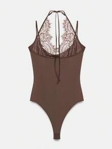 Womens Lace Bodysuit Cami Tops Sexy Adjustable Spaghetti Strap Cami Top Slimming Cute Dance Party Lounge Shapewear Romper - màu nâu - Xem 6