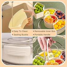 6/9 Compartment Rotating Divided Plate With Lid And Handle, 12-Inch Large Turntable Fruit & Vegetable Tray, Portable Round Snack Box For Candy, Fridge Storage - View 4