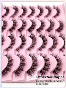 14 Pairs New 3D Transparent False Eyelashes, Natural Delicate Faux Mink Lashes, Fluffy Curly Cat Eye Lashes, Strip Eyelashes - Black - View 2