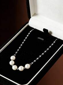 1pc S925 Sterling Silver Pearl Pendant Necklace, Korean & Japanese Style, Women's Luxury Minimalist Elegant Elegant Fashion Delicate Clavicle Chain, Suitable As Mother's Day, Valentine's Day Perfect Neck Decor Gift - Pearl - View 7