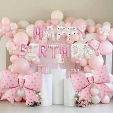 15件組粉色生日鋁箔氣球套組，包含Happy Birthday字母氣球、粉色蝴蝶結氣球，適用於生日、居家生日裝飾、室內背景牆裝飾、生日拍照道具、生日驚喜裝飾、甜點桌裝飾 - 彩色 - 查看 6
