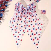 1pc 250th Anniversary Of American Independence Large Bow Hair Clips, Tulle Star Pattern Spring Clips, Red White Blue Patriotic Themed Party Decorative Hair Accessories, Party And Festival Photo Headpieces - 彩色 - 查看 2