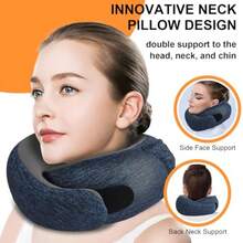 Travel Pillow - Hooded Neck Pillow Airplane Memory Foam Filling For Plane Office Cars Sleeping Road Trip Long Flights Portable Plane Accories Includes Eye Mask And Earplugs Dark Gray - Full Blue - View 2