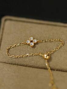 GAGAFEEL 1 chiếc nhẫn bạc S925 Sterling Silver hình hoa nhỏ thanh lịch, đính đá Cubic Zirconia, có thể điều chỉnh kích cỡ, là món quà trang sức lý tưởng để đeo hàng ngày. - Vàng - Xem 6