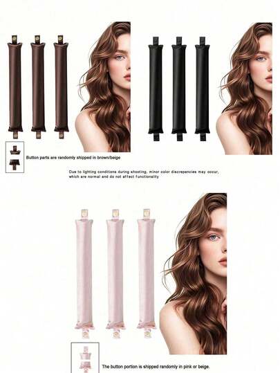 Bộ 3 dụng cụ uốn tóc không dùng nhiệt dành cho nữ, bao gồm máy uốn tóc, băng đô uốn tóc và máy uốn tóc điện. Được làm từ chất liệu satin với dây kim loại dẻo, thích hợp sử dụng khi ngủ, lớp đệm cao su đàn hồi cao giúp tóc mềm mại và bền bỉ, phù hợp với tóc thường, tạo kiểu tóc gợn sóng tự nhiên.