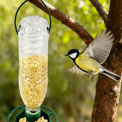 Comedero de pájaros colgante de botella de plástico, comedero de pájaros silvestres para colgar en árboles, patios, estación de alimentación de pájaros al aire libre para gorriones, pinzones, azulejos, decoración de jardín y regalo para amantes de las aves