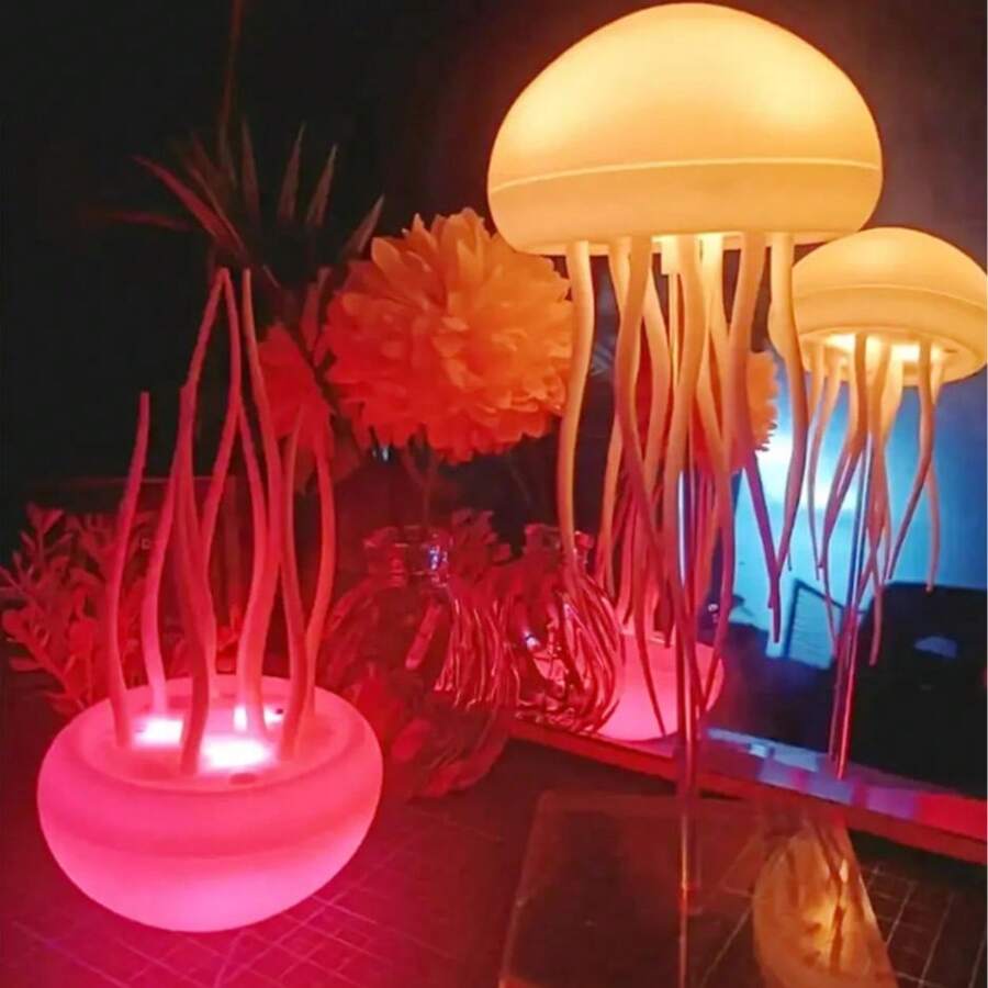 Cartoon Dancing Jellyfish Gradient RGB Lamp, Cute Jellyfish Bedside Lamp With Sound Control, USB Rechargeable LED Night Light - White - View 1