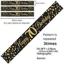 1pc 9ft Shiny Bubble Theme Banner, Suitable For 16th, 18th, 21st, 30th, 40th, 50th, 60th, 65th, 70th, 80th, 90th Birthday, Black Gold Holographic Birthday Party Decor - Multicolor - View 6