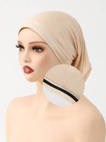 1件装女士纯色防滑管帽，舒适亲肤内衬帽，透气头巾，穆斯林头巾内衬帽，适合日常佩戴 - 3#米色 - 查看 5