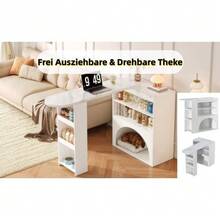 Modern Retractable Bar Table, Small Swivel Bar Table With High Legs – With Pet Space, Without Pet Basin And Pet Mat, White, Marble Top, 120 (+ 80) * 40 * 100 Cm - White - View 5