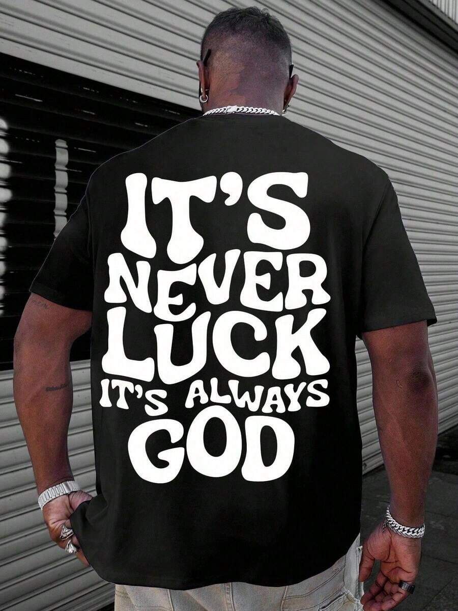 Camiseta suelta de cuello redondo para hombres con letras y cabeza de toro impresasTee - Negro - Ver 1