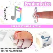 500pcs Holographic Laser Music Symbol Graffiti Roll Stickers, Large 3.8cm Asymmetrical Shape Gold Shiny Ukulele & Musical Instruments Decorative Stickers For Envelopes, Magazines, Phone Cases, Water Bottles, Laptops, Helmets, Scrapbooks, DIY Decor, Holiday Party Gift Wrapping - Laser Musical Symbols - View 2