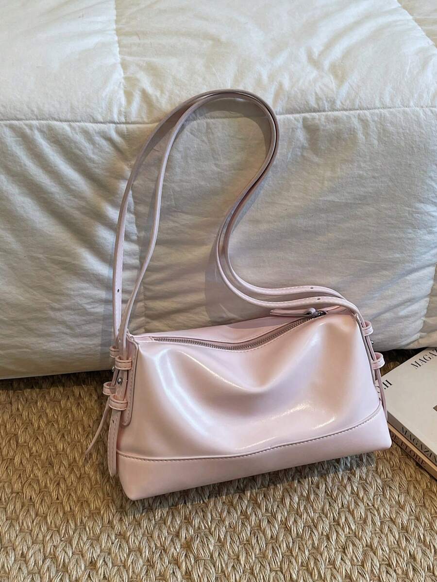 通勤简约时尚单肩包，韩版女士腋下包，简约清新手提包 - 粉色 - 查看 1