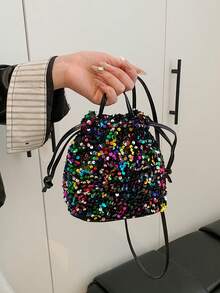 2026 Summer New Sequin Drawstring Bucket Bag, Versatile Ins Style Shoulder Crossbody Bag For Women - Multicolor - View 2