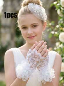 1 Par de Luvas Sem Dedos de Renda Floral Branca para Meninas Adolescentes de 14-16 Anos, Acessório para Fotografia de Casamento, Decoração de Casamento, Acessório para Cabine de Fotos de Festa, Suprimentos de Casamento - 1Pair - Visão 2